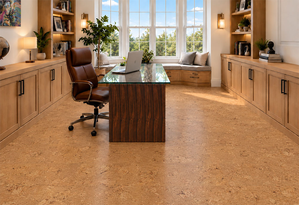 Salami - 1/4&Quot; (6Mm) - Cork Wall Tile Glue Down (Gsal6) Salami 12Mm Cork Floor Planks With Chunky Texture Brighten An Office With Built-In Cabinetry.