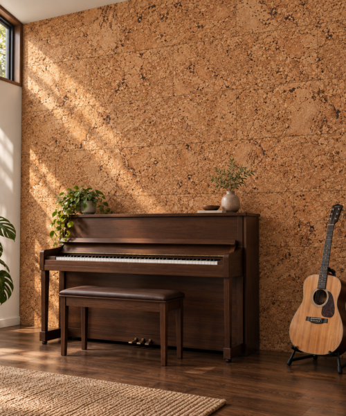 Salami - 5/16&Quot; (8Mm) - Cork Glue Down Tile (Gsal8) Salami Glue-Down Cork Tiles In A Home Music Room — Wall Application Visualization