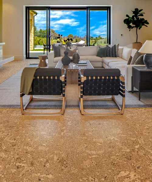 Salami Cork Floor Family Room Luxury Home Fireplace