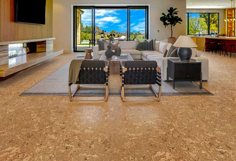 Salami Cork Floor Family Room Luxury Home Fireplace