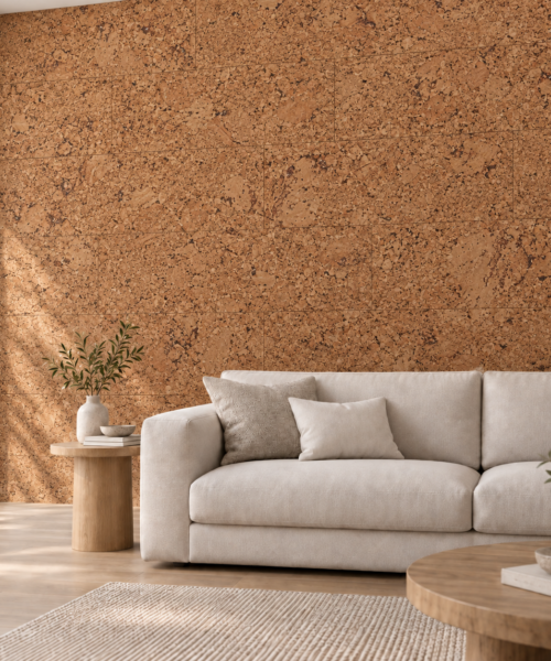 Salami - 1/4&Quot; (6Mm) - Cork Wall Tile Glue Down (Gsal6) Salami Glue-Down Cork Tiles On A Living Room Accent Wall — Visualization