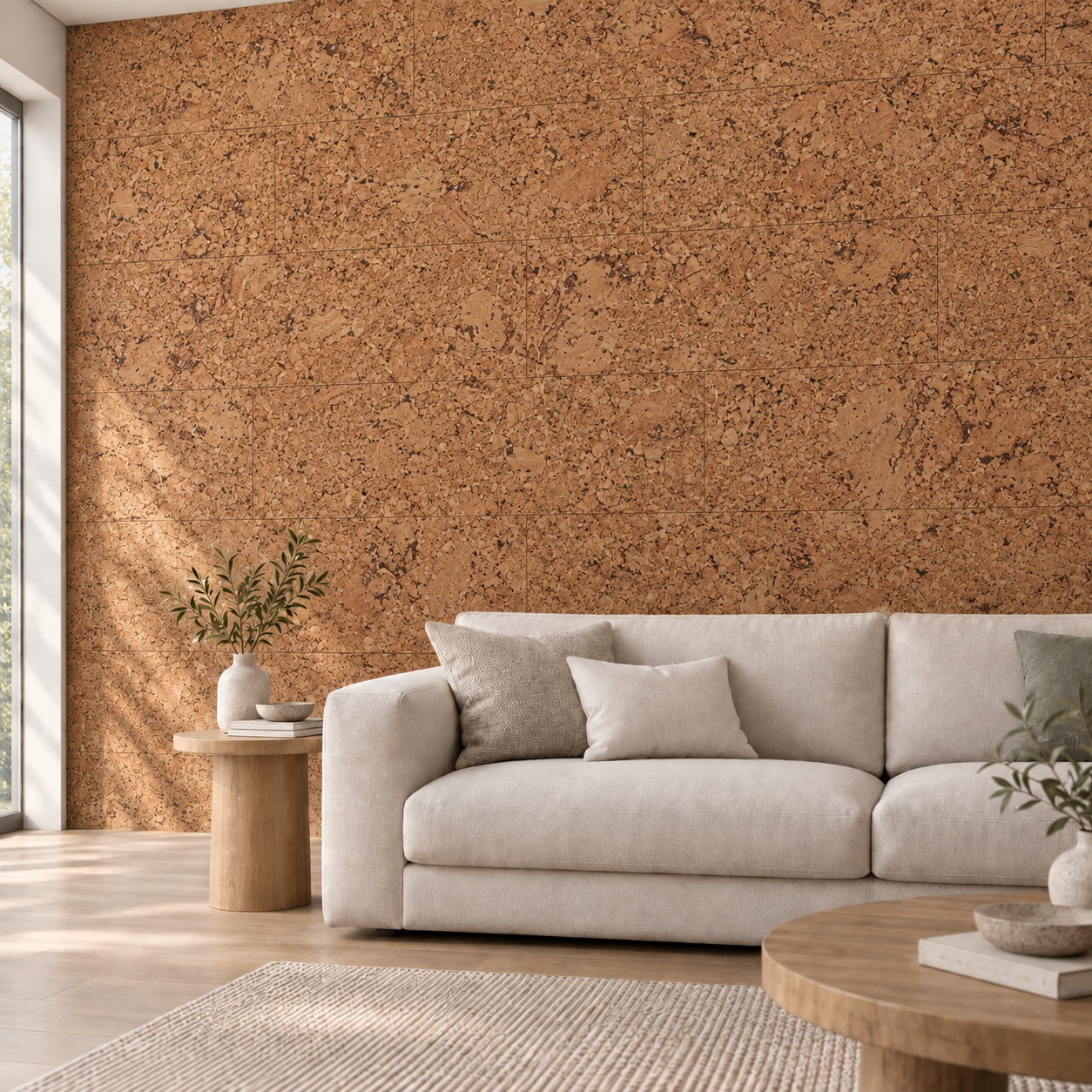 Salami - 1/4&Quot; (6Mm) - Cork Wall Tile Glue Down (Gsal6) Salami Glue-Down Cork Tiles On A Living Room Accent Wall — Visualization