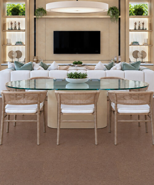 Shoreline - 25/64&Quot; (10Mm) - Cork Floating (Fshol10) Comfortable Shoreline 10Mm Floating Cork Flooring Spans A Dining And Living Space With White Seating.