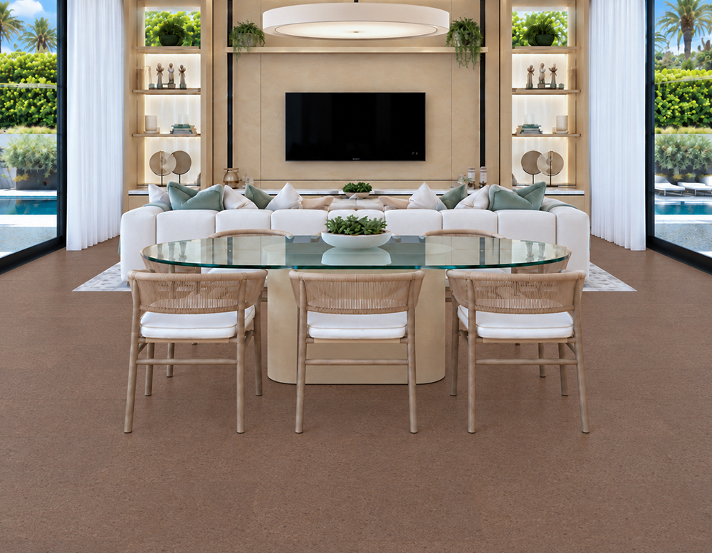 Shoreline - 25/64&Quot; (10Mm) - Cork Floating (Fshol10) Comfortable Shoreline 10Mm Floating Cork Flooring Spans A Dining And Living Space With White Seating.