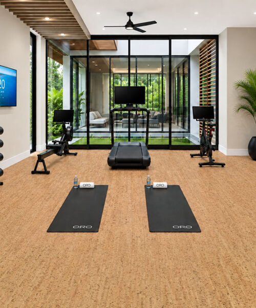 Silver Birch - 1/4&Quot; (6Mm) - Cork Glue Down Tile (Gsb6) Silver Birch 12Mm Floating Cork Flooring Lines A Modern Home Gym With Yoga Mats And Weights.