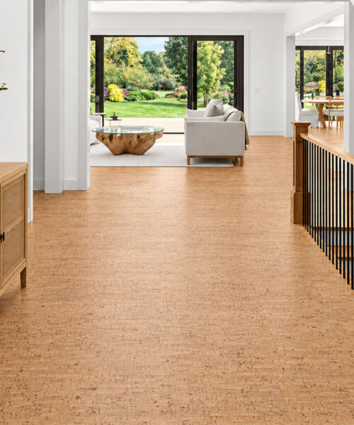 Silver Birch - 1/4&Quot; (6Mm) - Cork Glue Down Tile (Gsb6) Silver Birch 12Mm Cork Floor Planks Feature Linear Gold Grain Across A Bright Stair Landing.