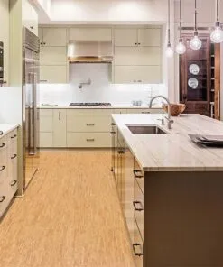 Silver Birch Cork Floor Kitchen Interior Island Sink Cabinets