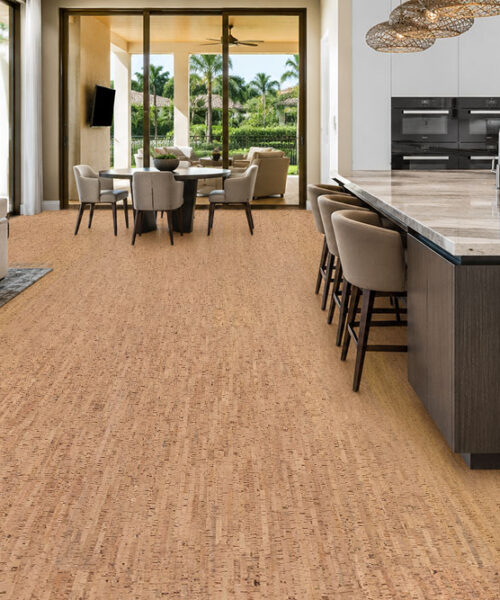 Silver Birch - 5/16&Quot; (8Mm) - Cork Glue Down Tile (Gsb8) Silver Birch Natural Cork Flooring In A Modern Open-Concept Kitchen And Living Room With A Large Island