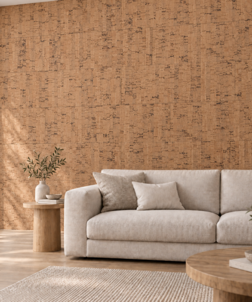 Silver Birch - 1/4&Quot; (6Mm) - Cork Glue Down Tile (Gsb6) Silver Birch Glue-Down Cork Tiles On A Living Room Accent Wall — Visualization