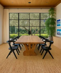Sisal - 1/2&Quot; (12Mm) - Cork Floating (Fsi12) Spacious Dining Room Featuring Sisal Cork Flooring, A Natural Wood Table, Black Chairs, And Large Floor-To-Ceiling Windows Facing A Garden.