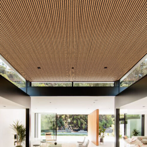 slat dark natural cork echo reducer ceiling large room panels