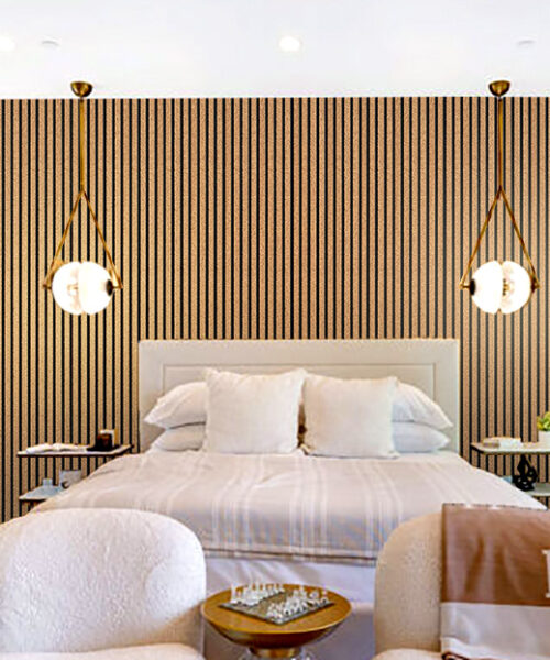 Slat Dark Natural - 43/64&Quot; (17Mm) - 3D Cork Wall Panels (Wsdn17) Slat Dark Natural Soundproofing Wall Panels Bed Room