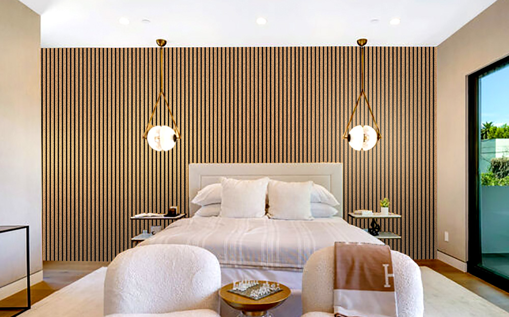 Slat Dark Natural - 43/64&Quot; (17Mm) - 3D Cork Wall Panels (Wsdn17) Slat Dark Natural Soundproofing Wall Panels Bed Room