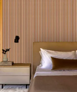 slat white natural 3D acoustic treat cork wall panels bed room