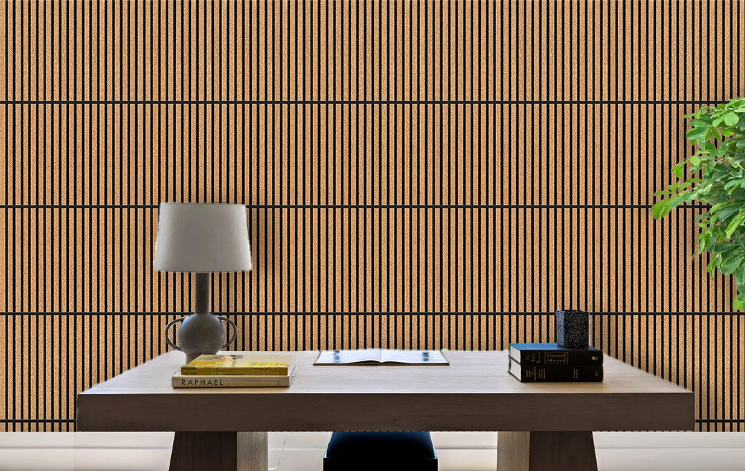Slatwall Dark Natural 43/64” (17Mm) 3D Acoustic Cork Wall Panels Slatwall Dark Natural 3D Acoustic Cork Wall Panels