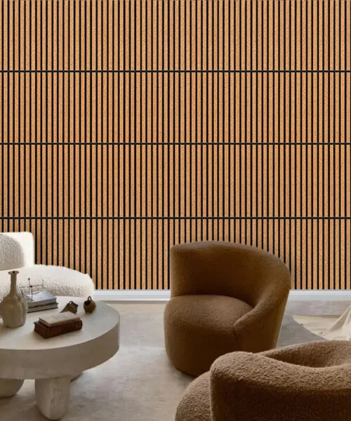 Slatwall Dark Natural 43/64” (17Mm) 3D Acoustic Cork Wall Panels Slatwall Dark Natural Cork Panels For Noise Control Managing Noise Levels