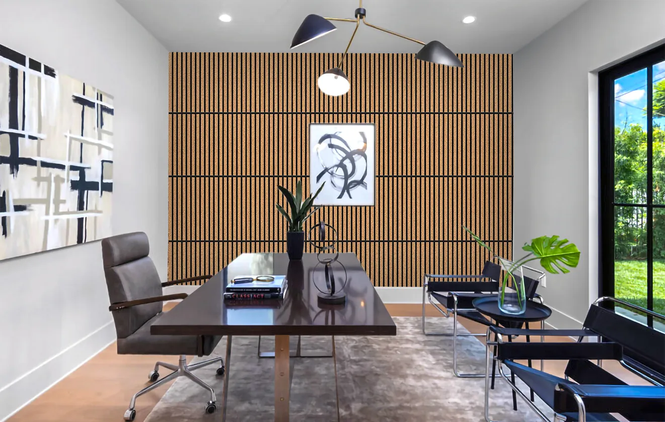 Slatwall Dark Natural 43/64” (17Mm) 3D Acoustic Cork Wall Panels Slatwall Dark Natural Office Noise Reduction Panels Cork For Reducing Noise In Office Environments