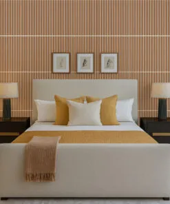 Luxury bedroom surrounded by Slatwall White Natural Cork Wall Panels, creating a refined and cozy atmosphere with balanced lighting and modern bed