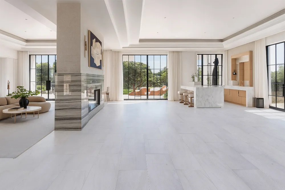 Snowstone - 19/64&Quot; (7.5Mm) - Swiss Techslate (Mcsnows7.5) Snowstone Techalate Swiss Floating Environmentally Certified Large Area Flooring Without Expansion Joints