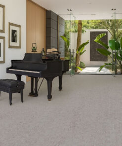 Modular - 7/16&Quot; (11Mm) - Swiss Real Cork Floating (Fmod11) Modern Living Area With Grand Piano And Light Gray Cork Flooring, Blending Indoor And Outdoor Spaces
