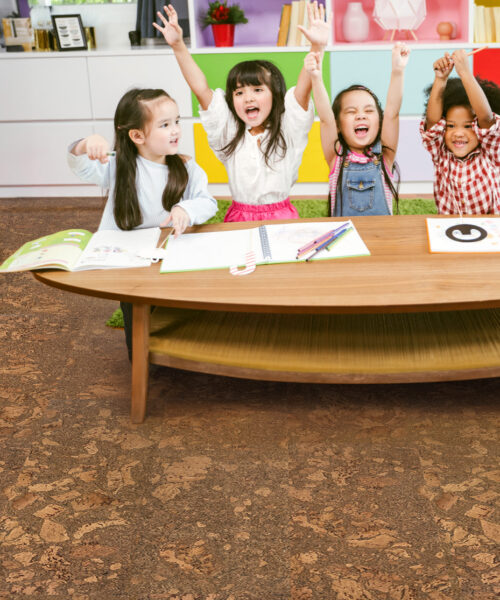 Tasmanian Burl - 1/4&Quot; (6Mm) - Cork Glue Down Tile (Gtbu6) Tasmanian Burl Cork Flooring At Daycare Center Happy Children Play On