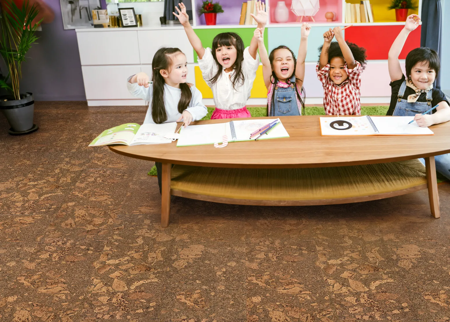 Tasmanian Burl - 1/2&Quot; (12Mm) - Cork Floating (Ftbu12) Tasmanian Burl Cork Flooring At Daycare Center Happy Children Play On