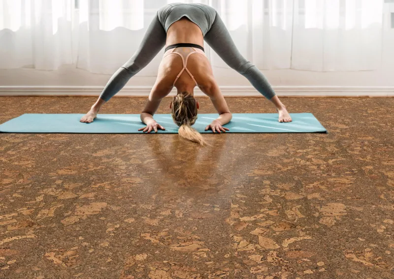 Yoga Flooring, Fitness Flooring And Cork Flooring Tasmanian Burl Cork Flooring In A Home Yoga Room Experience Warmth And Softness