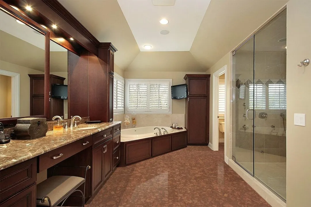 Best Bathroom Flooring - Cork Tile For Rest Of The House Tasmanian Burl Forna Cork Floor Master Bath With Glass Shower