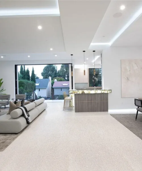 Terrazzo - 25/64&Quot; (10Mm) - Cork Floating (Fte10) Terrazzo White Cork Floor Living Room Sofa Armchair