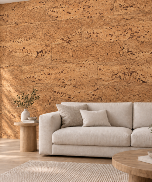 Umber - 1/4&Quot; (6Mm) - Swiss Cork Glue Down Tile (Gumb6) Umber Glue-Down Cork Tiles On A Living Room Accent Wall — Visualization