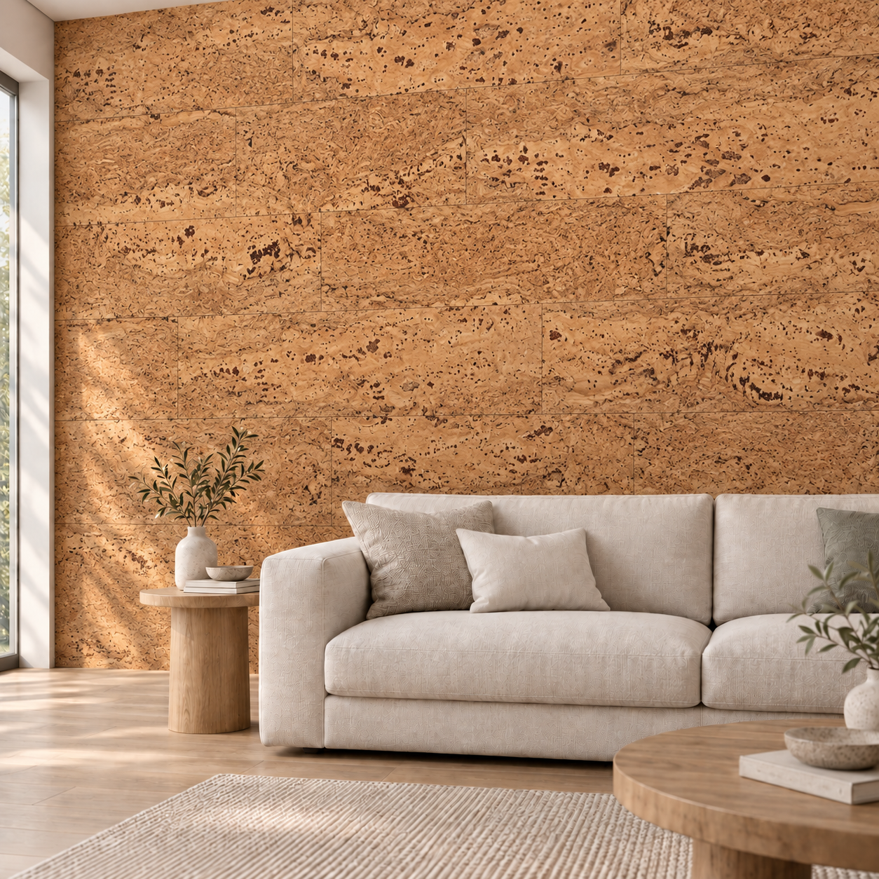 Umber - 1/4&Quot; (6Mm) - Swiss Cork Glue Down Tile (Gumb6) Umber Glue-Down Cork Tiles On A Living Room Accent Wall — Visualization