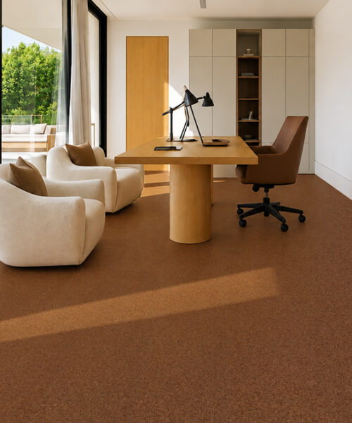 Venetian - 25/64&Quot; (10Mm) - Cork Floating (Fven10) Venetian 10Mm Reddish-Brown Floating Cork Flooring With Fine Natural Texture In A Sunlit Modern Office.