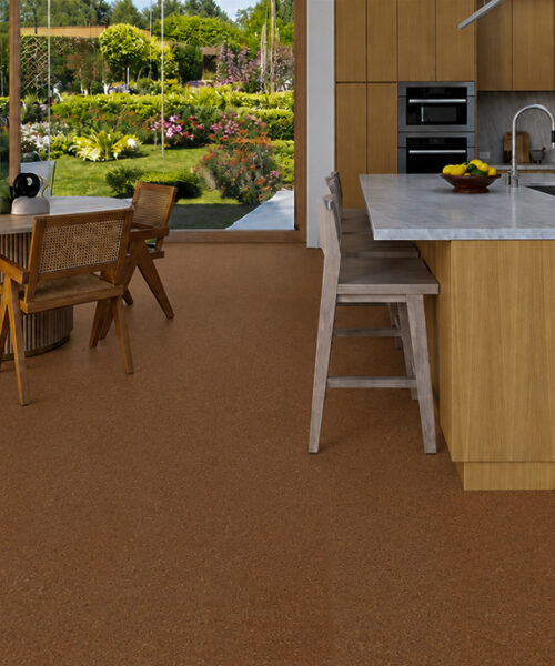 Venetian - 25/64&Quot; (10Mm) - Cork Floating (Fven10) Warm-Brown Venetian 10Mm Cork Floor Planks Complement A Garden-View Kitchen With A Breakfast Table.