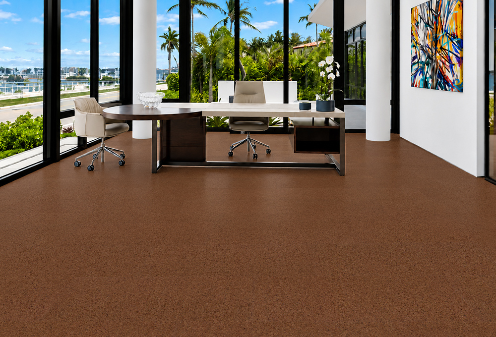 Venetian - 25/64&Quot; (10Mm) - Cork Floating (Fven10) Venetian 10Mm Natural Cork Flooring With Warm-Brown Texture Grounds A Bright Tropical-View Office.