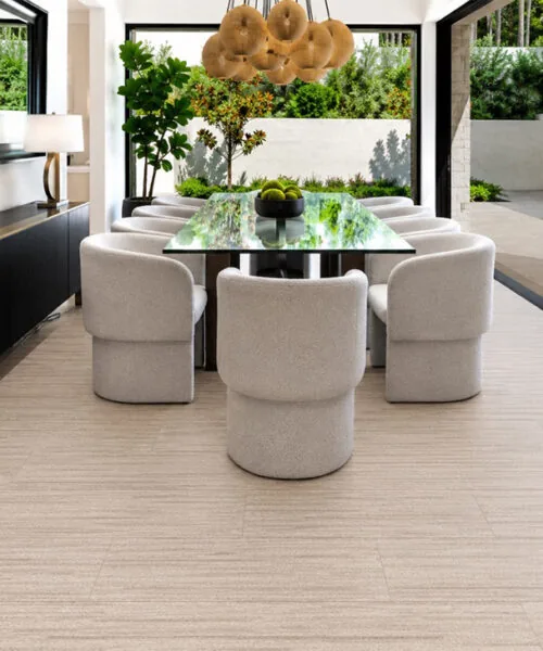 Vertical - 7/16&Quot; (11Mm) - Swiss Real Cork Floating (Fvtc11) Vertical Swiss Cork Flooring With Fine Grain Texture Beneath A Contemporary Sectional Sofa
