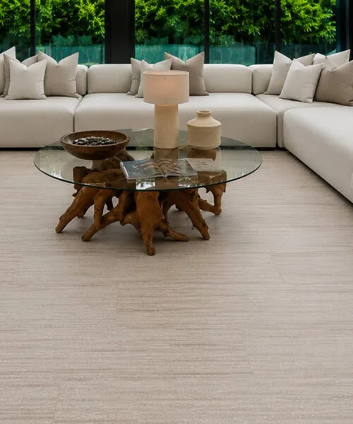 Vertical - 7/16&Quot; (11Mm) - Swiss Real Cork Floating (Fvtc11) Vertical Swiss Real Cork Flooring In A Modern Dining Room With Garden Views