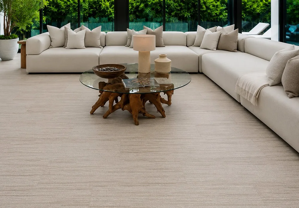 Vertical - 7/16&Quot; (11Mm) - Swiss Real Cork Floating (Fvtc11) Vertical Swiss Real Cork Flooring In A Modern Dining Room With Garden Views