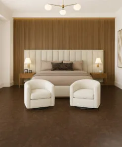 Walnut Burlwood - 5/16&Quot; (8Mm) - Cork Glue Down Tile (Gwbu8) Walnut Burlwood 12Mm Cork Flooring In A Warm Master Bedroom With Upholstered Headboard And Soft-Toned Décor.