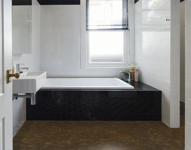 Walnut Burlwood Waterproof Cork Tiles Designer Bathroom Renovation