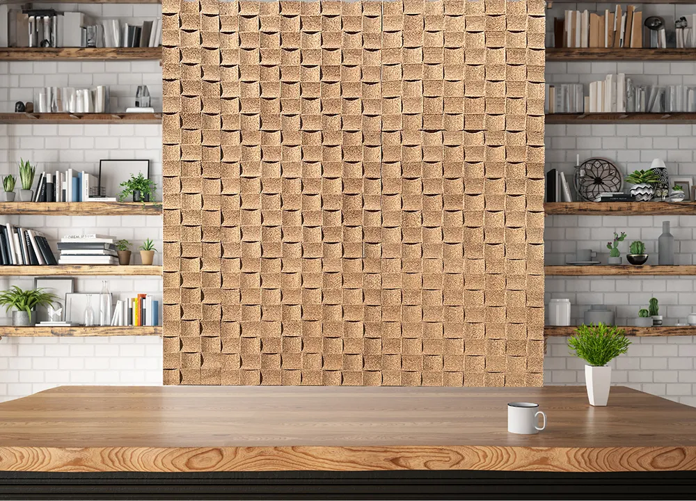 Wave Wood 25/32” (20Mm) 3D Acoustic Cork Wall Panels (Wwwo20) Wave Wood 3D Acoustic Cork Wall Panel Cafes Diffusion Solution
