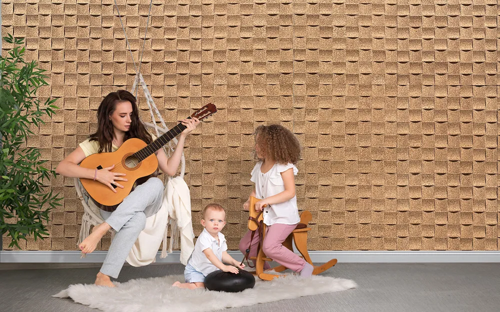 Wave Wood 25/32” (20Mm) 3D Acoustic Cork Wall Panels (Wwwo20) Wave Wood 3D Acoustic Cork Wall Panel Music Room Sound-Reducing Decorative
