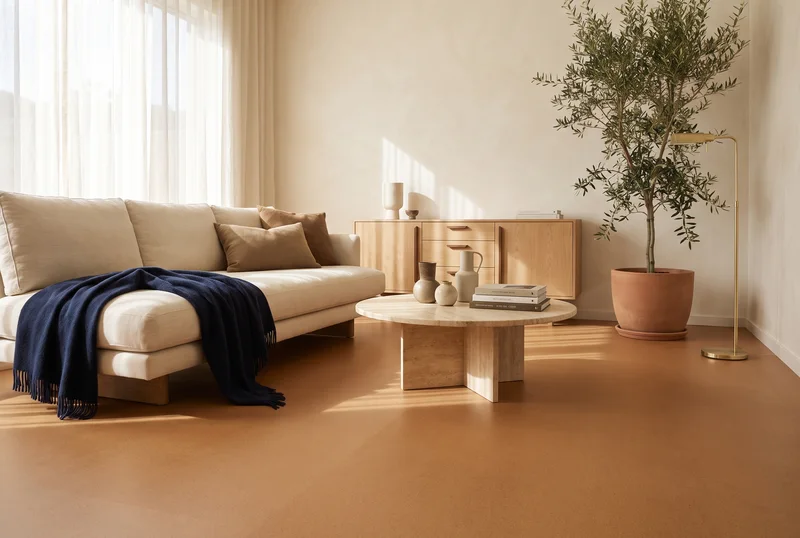 White Bamboo cork glue-down tiles in a luxury yellow bedroom suite at a New York hotel