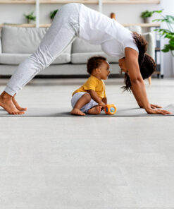 White Leather - 1/4&Quot; (6Mm) - Cork Glue Down Tile (Gwl6) White Leather Cork Flooring Yoga With Baby On Warm Soft In A Home Comfy Floor Coverings Yoga Room