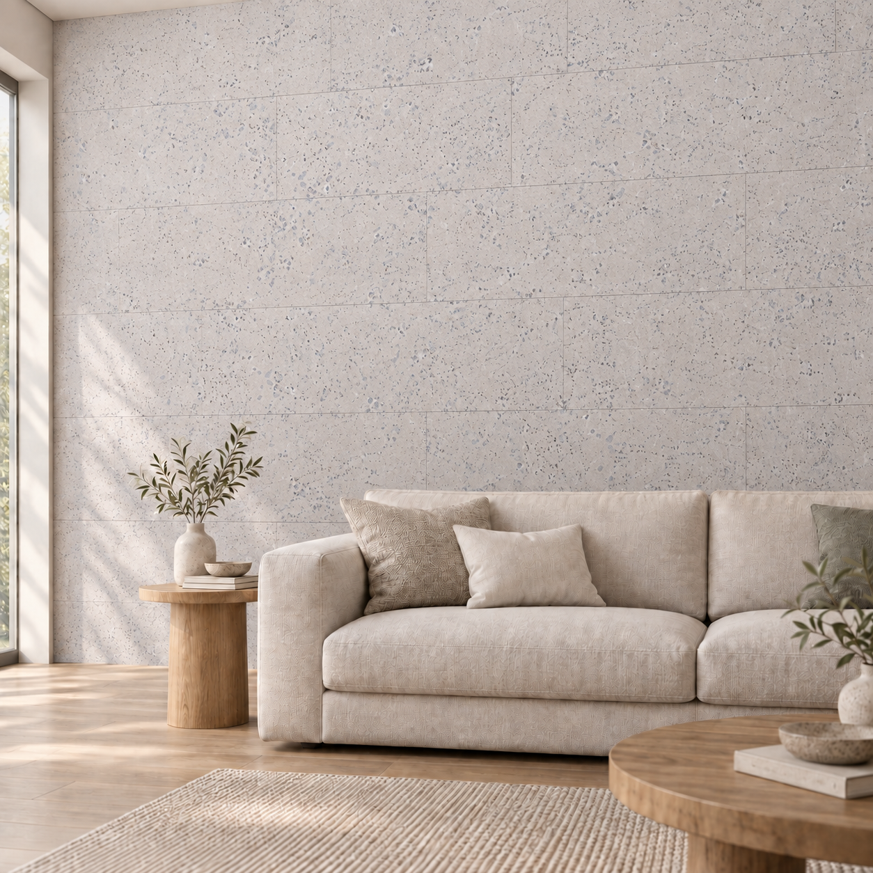 White Leather - 1/4&Quot; (6Mm) - Cork Glue Down Tile (Gwl6) White Leather Glue-Down Cork Tiles On A Living Room Accent Wall — Visualization