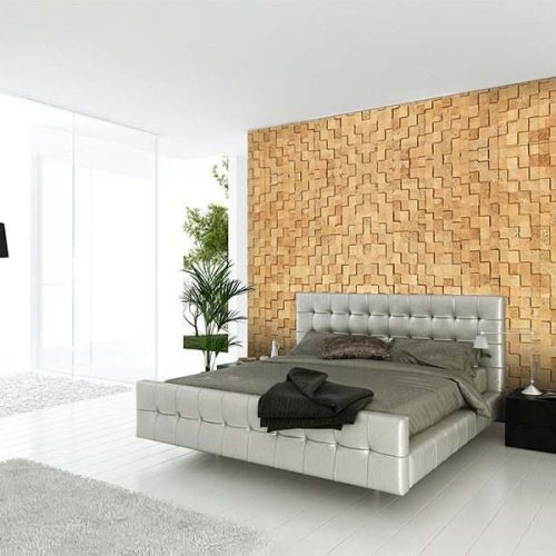 wood cubes cork wall panel tiles modern bedroom design interior