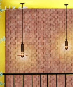 Wood Cubes - 25/64&Quot; (10Mm) - Cork Wall Tiles (Wwocu10) Wood Curb Cork Wall Tiles Installed On A Warm-Toned Wall, Highlighted By Pendant Lighting To Emphasize The 3D Acoustic And Sound-Absorbing Properties Of Natural Cork Panels.