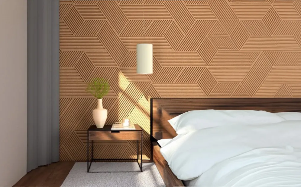 Striato Natural - 7/16&Quot; (11Mm) - 3D Cork Wall Panels (Wsn11) Wood Rigato Natural 3D Acoustic Noise Reduction Cork Wall Panels