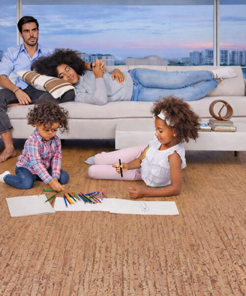 Woodflow - 1/2&Quot; (12Mm) - Cork Floating (Fwof12) Family Living Room With Woodflow Cork Flooring, Showing A Soft And Comfortable Surface For Everyday Living