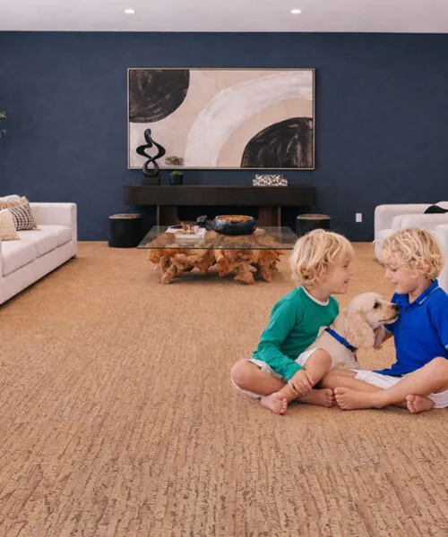 Woodflow - 1/2&Quot; (12Mm) - Cork Floating (Fwof12) Pet-Friendly Living Room With Woodflow Cork Flooring, Offering Comfort, Warmth, And Easy Maintenance
