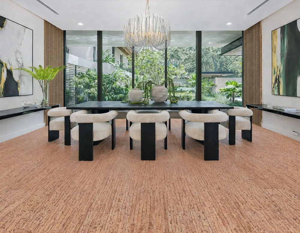 Woodflow - 1/2&Quot; (12Mm) - Cork Floating (Fwof12) Contemporary Dining Room With Woodflow Cork Flooring And Warm, Natural Wood Tones
